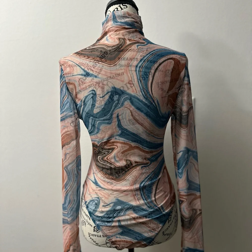 Marble Print Long Sleeve Turtleneck Bodysuit - Picture 3 of 3